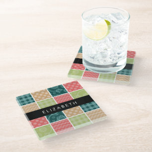 Zigzag, Zickzack, Gingham, Polka Dots, Ihr Name Glasuntersetzer