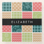Zigzag, Zickzack, Gingham, Polka Dots, Ihr Name Glasuntersetzer (Vorderseite)