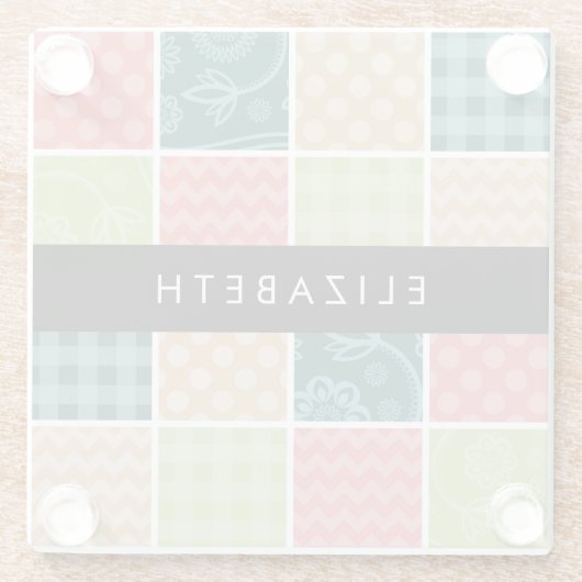 Zigzag, Zickzack, Gingham, Polka Dots, Ihr Name Glasuntersetzer (Rückseite)