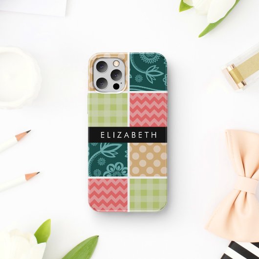 Zigzag, Zickzack, Gingham, Polka Dots, Ihr Name iPhone 16 Hülle