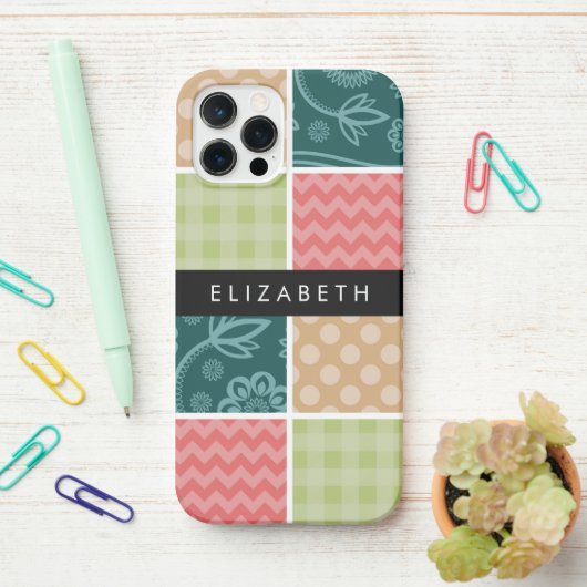 Zigzag, Zickzack, Gingham, Polka Dots, Ihr Name iPhone Hülle (Auf dem Schreibtisch)