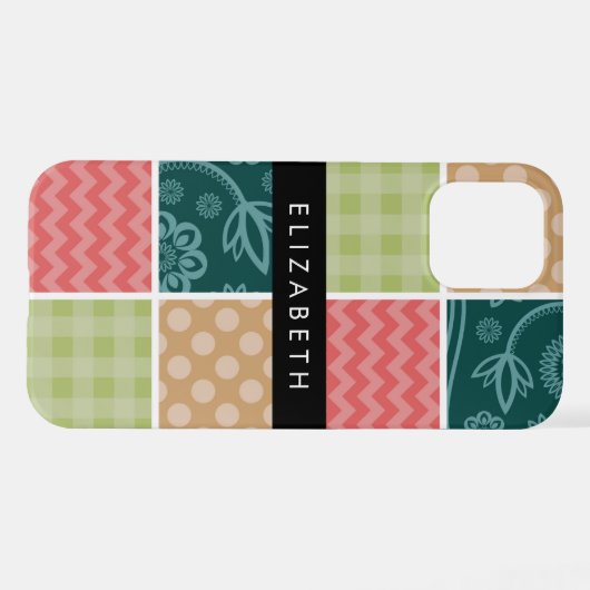 Zigzag, Zickzack, Gingham, Polka Dots, Ihr Name iPhone Hülle (Rückseite (Horizontal))