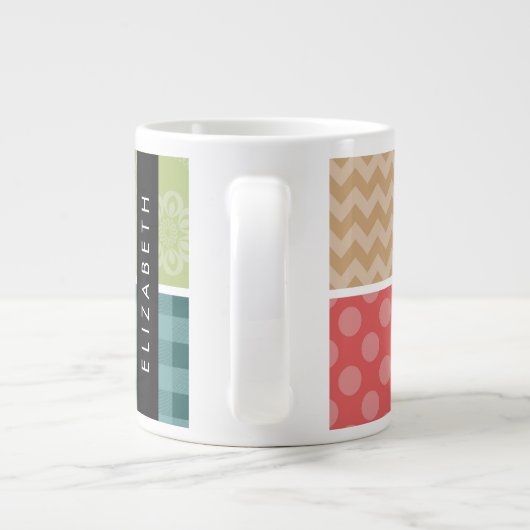 Zigzag, Zickzack, Gingham, Polka Dots, Ihr Name Jumbo-Tasse (Rückseite)