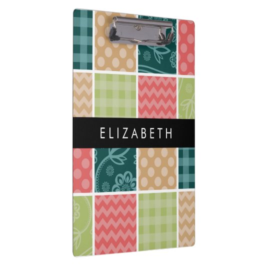 Zigzag, Zickzack, Gingham, Polka Dots, Ihr Name Klemmbrett (Rechts)