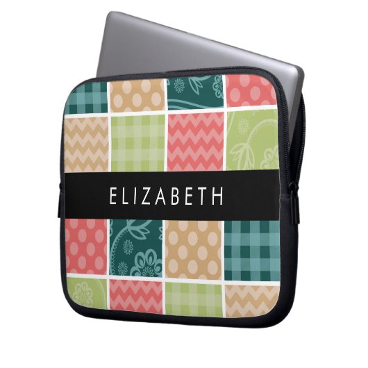 Zigzag, Zickzack, Gingham, Polka Dots, Ihr Name Laptopschutzhülle (Vorderseite Links)
