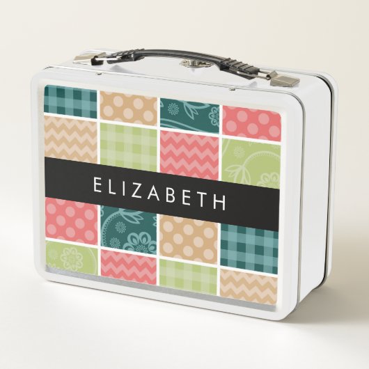 Zigzag, Zickzack, Gingham, Polka Dots, Ihr Name Metall Brotdose (Rückseite)