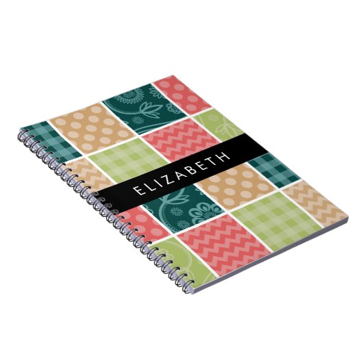 Zigzag, Zickzack, Gingham, Polka Dots, Ihr Name Notizblock (Rechte Seite)