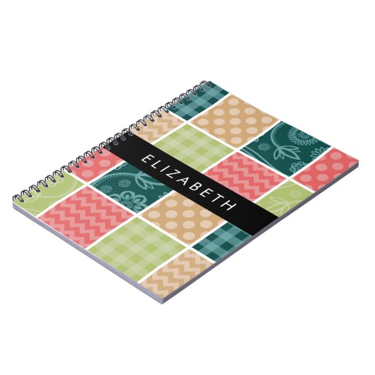 Zigzag, Zickzack, Gingham, Polka Dots, Ihr Name Notizblock (Linke Seite)