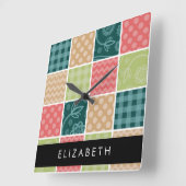 Zigzag, Zickzack, Gingham, Polka Dots, Ihr Name Quadratische Wanduhr (Winkel)