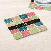 Zigzag, Zickzack, Gingham, Polka Dots, Ihr Name Rechteckiger Pappuntersetzer (angewinkelt)