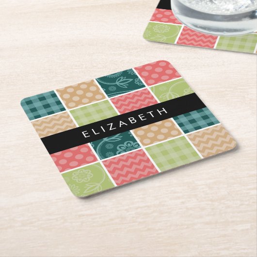 Zigzag, Zickzack, Gingham, Polka Dots, Ihr Name Rechteckiger Pappuntersetzer (angewinkelt)