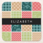 Zigzag, Zickzack, Gingham, Polka Dots, Ihr Name Rechteckiger Pappuntersetzer (Vorderseite)