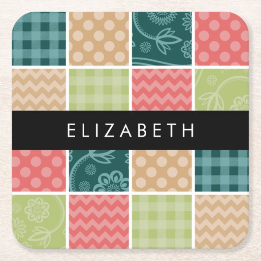 Zigzag, Zickzack, Gingham, Polka Dots, Ihr Name Rechteckiger Pappuntersetzer (Vorderseite)