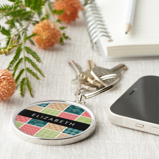 Zigzag, Zickzack, Gingham, Polka Dots, Ihr Name Schlüsselanhänger (Seite)