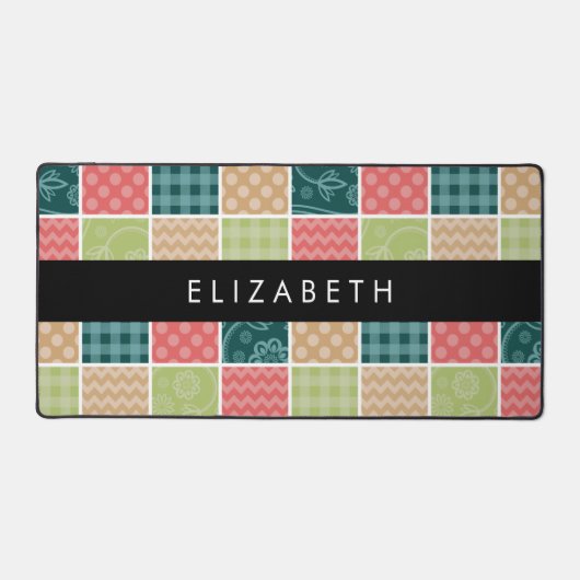 Zigzag, Zickzack, Gingham, Polka Dots, Ihr Name Schreibtischunterlage (Vorderseite)