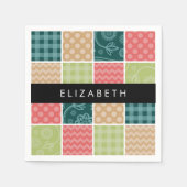 Zigzag, Zickzack, Gingham, Polka Dots, Ihr Name Serviette (Vorderseite)