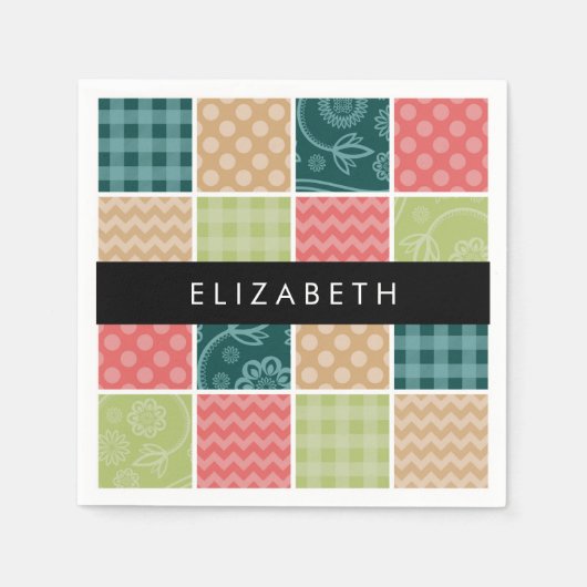 Zigzag, Zickzack, Gingham, Polka Dots, Ihr Name Serviette (Vorderseite)