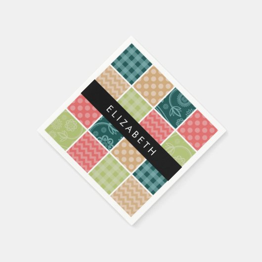 Zigzag, Zickzack, Gingham, Polka Dots, Ihr Name Serviette (Ecke)