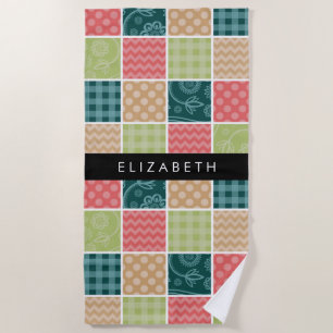 Zigzag, Zickzack, Gingham, Polka Dots, Ihr Name Strandtuch