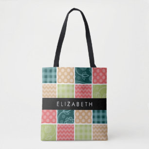 Zigzag, Zickzack, Gingham, Polka Dots, Ihr Name Tasche