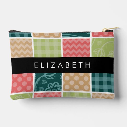 Zigzag, Zickzack, Gingham, Polka Dots, Ihr Name Zubehörtasche (Rückseite)