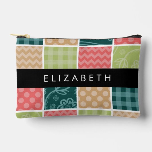 Zigzag, Zickzack, Gingham, Polka Dots, Ihr Name Zubehörtasche (Vorderseite)
