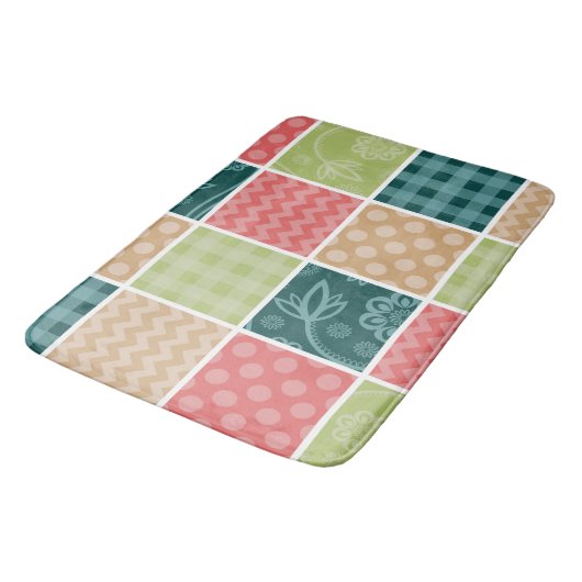 Zigzag, Zickzack, Gingham, Polka Dots, Patchwork Badematte (Schrägansicht)