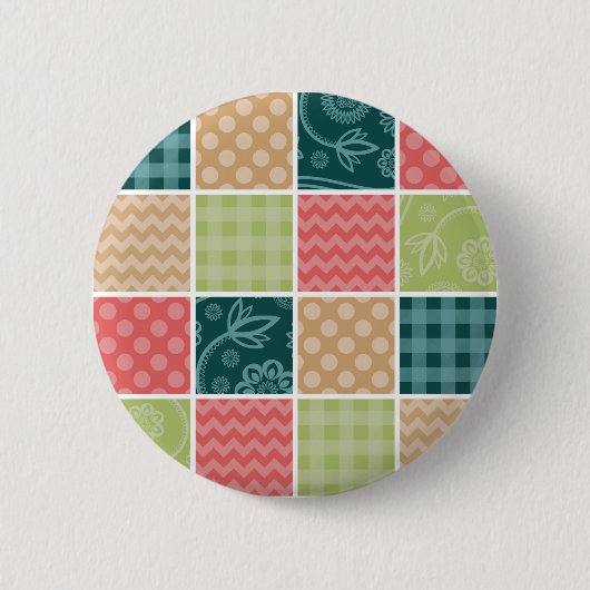 Zigzag, Zickzack, Gingham, Polka Dots, Patchwork Button (Vorderseite)