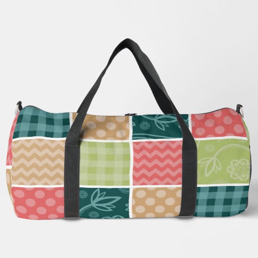 Zigzag, Zickzack, Gingham, Polka Dots, Patchwork Duffle Bag (Vorderseite)