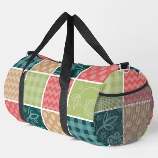 Zigzag, Zickzack, Gingham, Polka Dots, Patchwork Duffle Bag (Rechte Ecke)