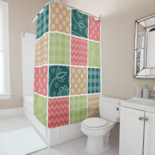 Zigzag, Zickzack, Gingham, Polka Dots, Patchwork Duschvorhang