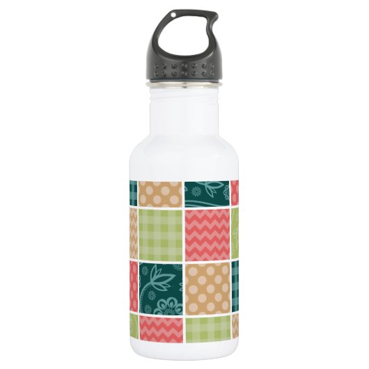 Zigzag, Zickzack, Gingham, Polka Dots, Patchwork Edelstahlflasche (Vorderseite)
