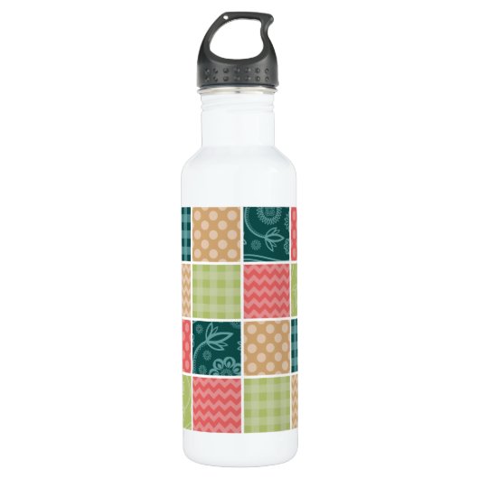 Zigzag, Zickzack, Gingham, Polka Dots, Patchwork Edelstahlflasche (Vorderseite)