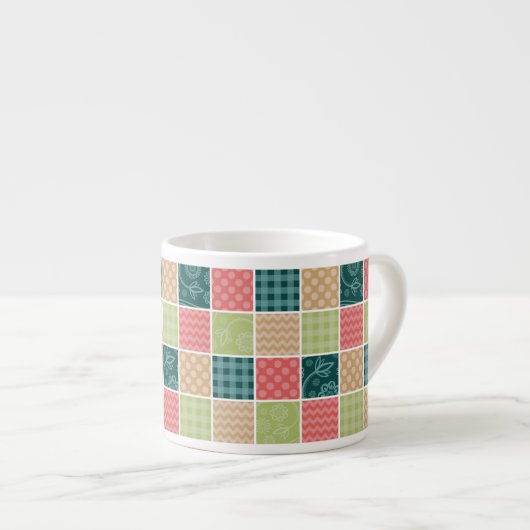 Zigzag, Zickzack, Gingham, Polka Dots, Patchwork Espressotasse (Vorderseite Rechts)