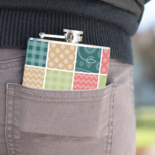 Zigzag, Zickzack, Gingham, Polka Dots, Patchwork Flachmann