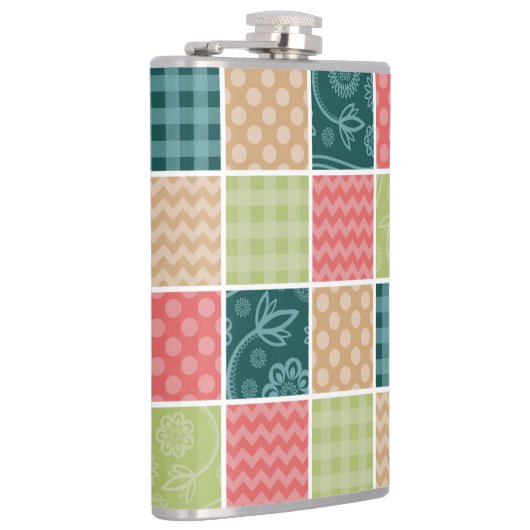 Zigzag, Zickzack, Gingham, Polka Dots, Patchwork Flachmann (Rechts)