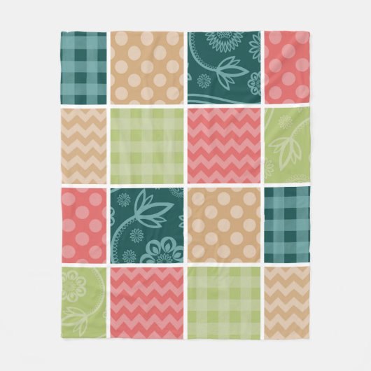 Zigzag, Zickzack, Gingham, Polka Dots, Patchwork Fleecedecke (Vorderseite)