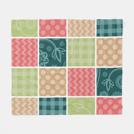 Zigzag, Zickzack, Gingham, Polka Dots, Patchwork Fleecedecke (Vorderseite (Horizontal))