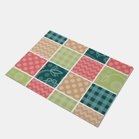 Zigzag, Zickzack, Gingham, Polka Dots, Patchwork Fußmatte (Schrägansicht)