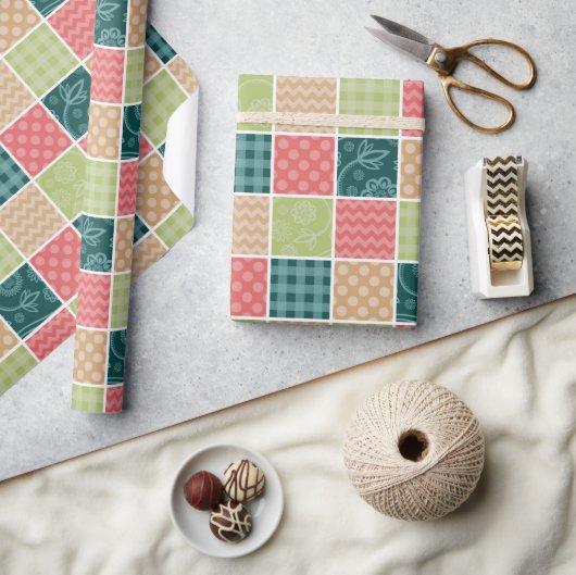 Zigzag, Zickzack, Gingham, Polka Dots, Patchwork Geschenkpapier (Kunsthandwerk)