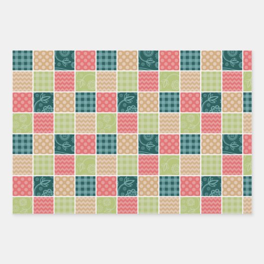 Zigzag, Zickzack, Gingham, Polka Dots, Patchwork Geschenkpapier Set (Vorderseite 2)