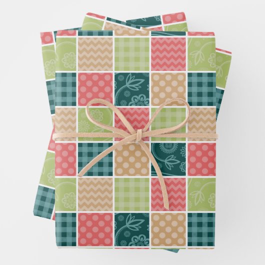Zigzag, Zickzack, Gingham, Polka Dots, Patchwork Geschenkpapier Set (Beispiel)