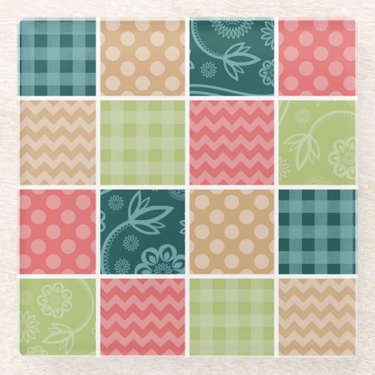 Zigzag, Zickzack, Gingham, Polka Dots, Patchwork Glasuntersetzer (Vorderseite)