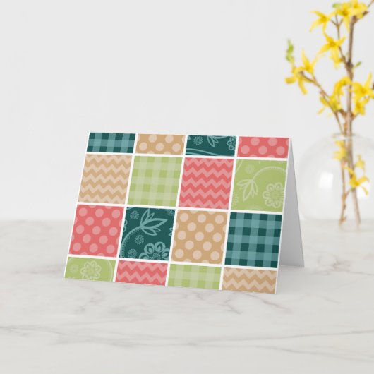 Zigzag, Zickzack, Gingham, Polka Dots, Patchwork Karte (Gelbe Blume)