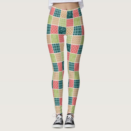 Zigzag, Zickzack, Gingham, Polka Dots, Patchwork Leggings (Vorderseite)