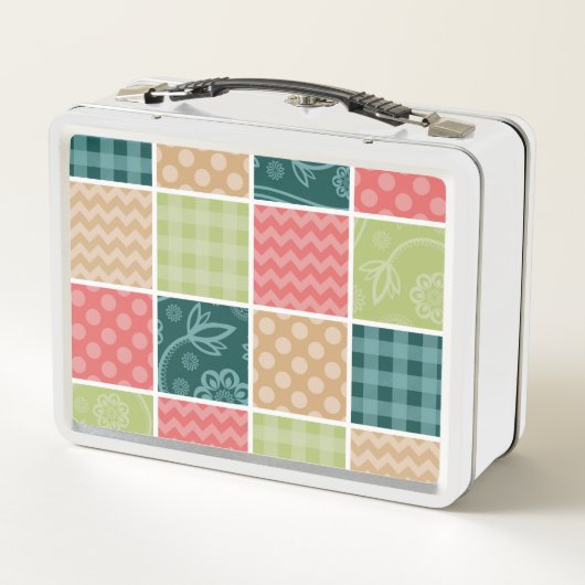 Zigzag, Zickzack, Gingham, Polka Dots, Patchwork Metall Brotdose (Rückseite)