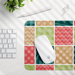 Zigzag, Zickzack, Gingham, Polka Dots, Patchwork Mousepad