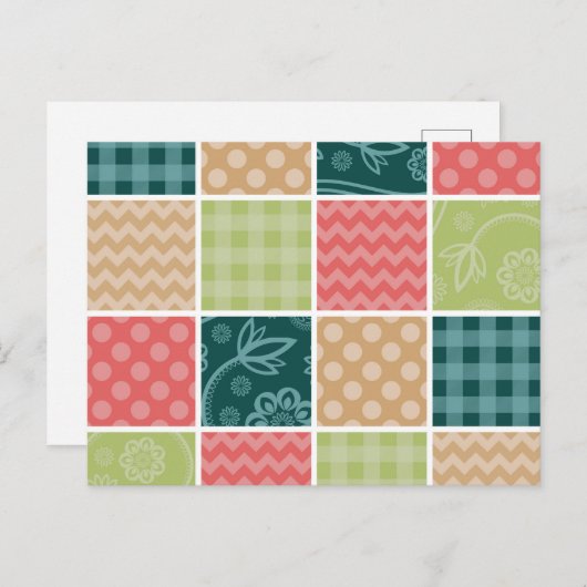 Zigzag, Zickzack, Gingham, Polka Dots, Patchwork Postkarte (Vorne/Hinten)