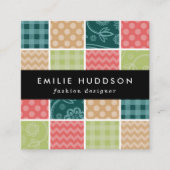 Zigzag, Zickzack, Gingham, Polka Dots, Patchwork Quadratische Visitenkarte (Vorderseite)