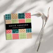 Zigzag, Zickzack, Gingham, Polka Dots, Patchwork Quadratische Visitenkarte